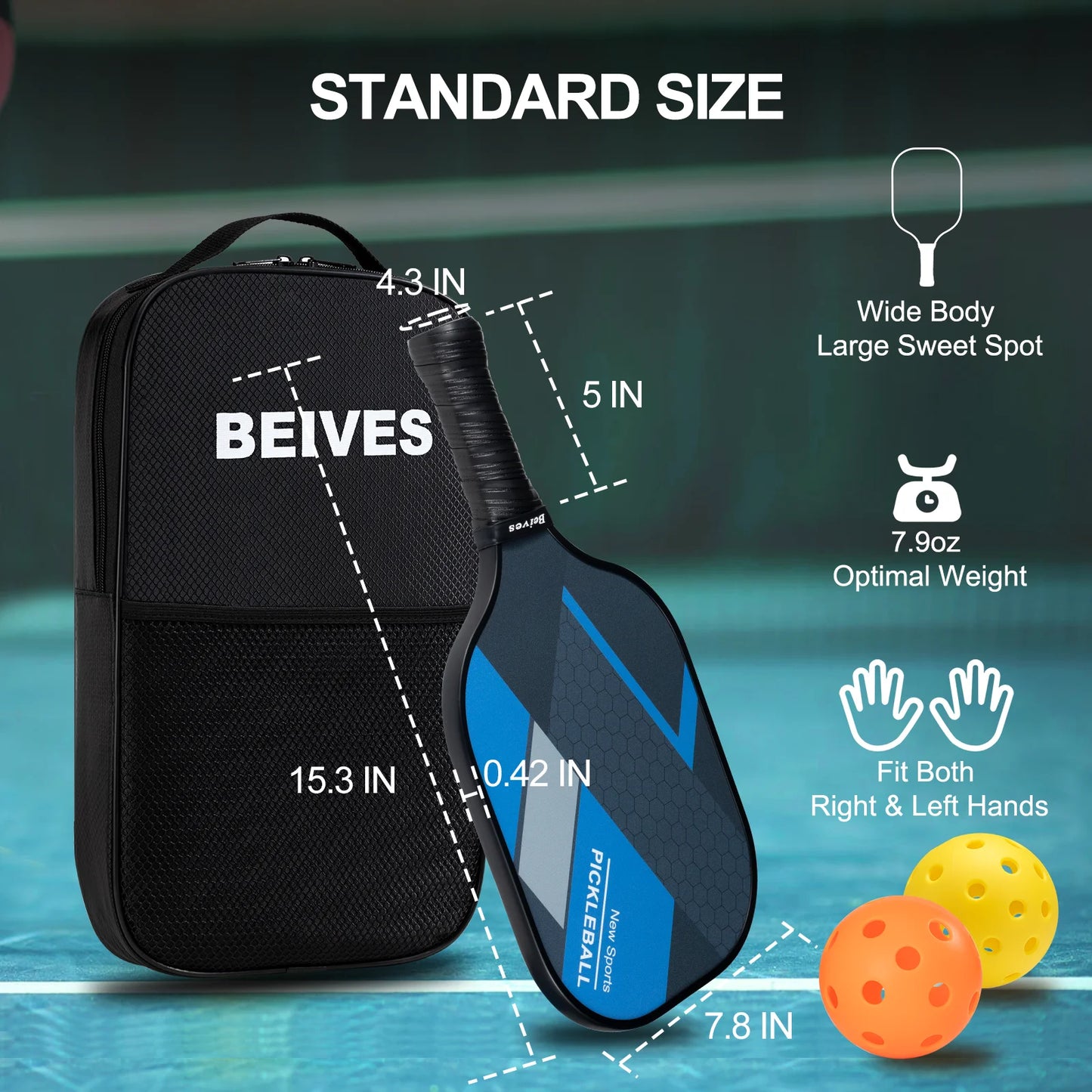 Pickleball Paddles Set of 4, Fiberglass Surface & Polypropylene Core 4 Balls & Carry Bag | Lightweight, Durable Design for Indoor/Outdoor Play | Family & Group Game Kit