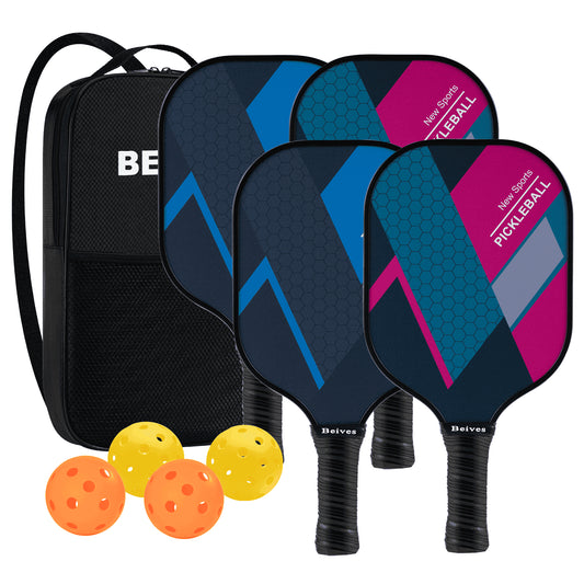 Pickleball Paddles Set of 4, Fiberglass Surface & Polypropylene Core 4 Balls & Carry Bag | Lightweight, Durable Design for Indoor/Outdoor Play | Family & Group Game Kit